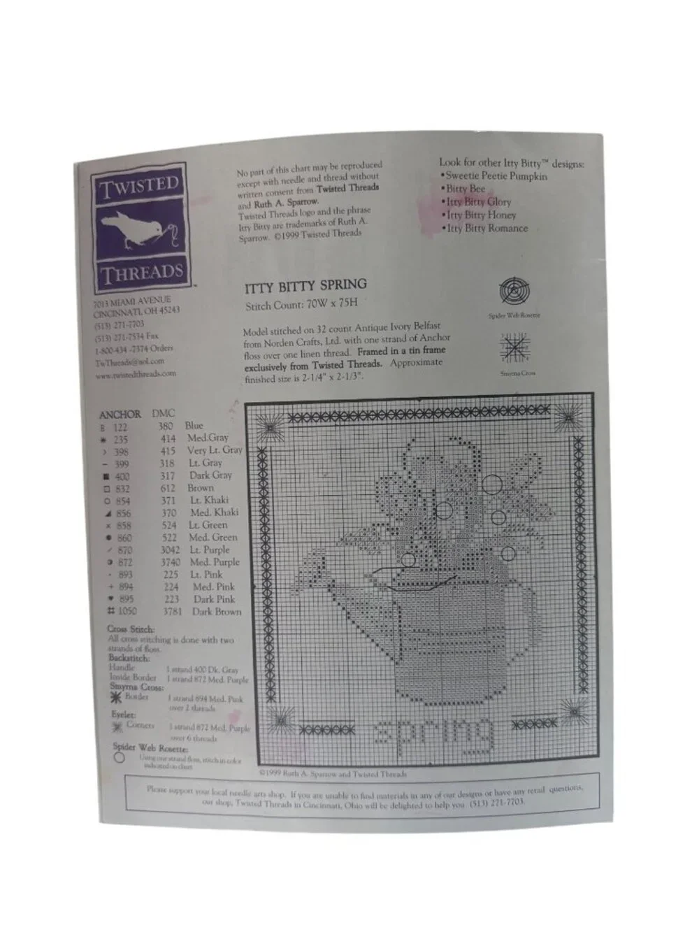 Itty Bitty Spring Cross Stitch Chart Twisted Threads Ruth A Sparrow DIY Patterns